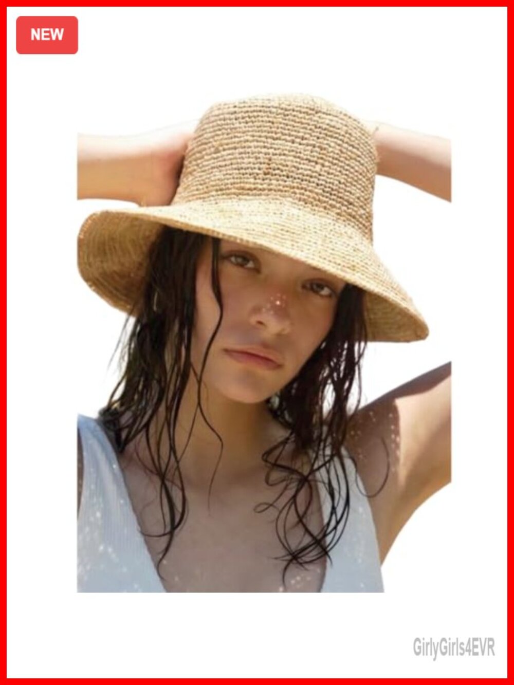 Handwoven Raffia Straw Bucket Hat with Wide Brim UPF 50+ Sun Protection - Picture 1 of 6
